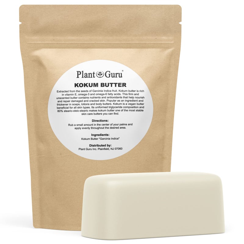 Plant Guru Raw Kokum Butter 1 lb. Bar 100% Pure Natural - Great for Skin, Body and Hair Moisturizer, DIY Creams, Balms, Lotions and Soap Making. - Image 1
