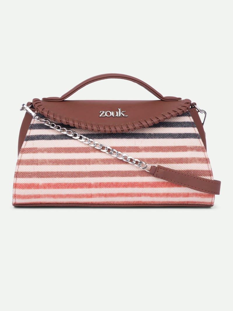 ZOUK Saisha Sling Bag for Women – Vegan Leather with Whip-Stitch Detailing & Detachable Silver | Water-Resistant Stylish Purse | Qutub Stripes - Image 3