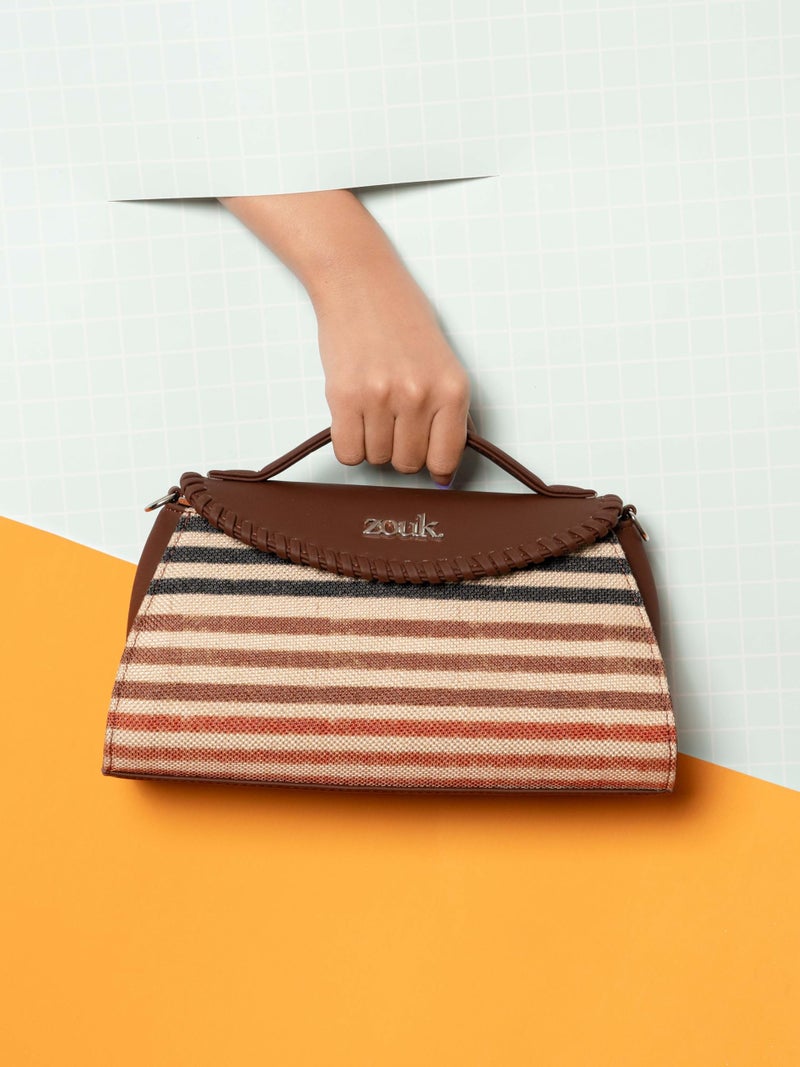 ZOUK Saisha Sling Bag for Women – Vegan Leather with Whip-Stitch Detailing & Detachable Silver | Water-Resistant Stylish Purse | Qutub Stripes - Image 2