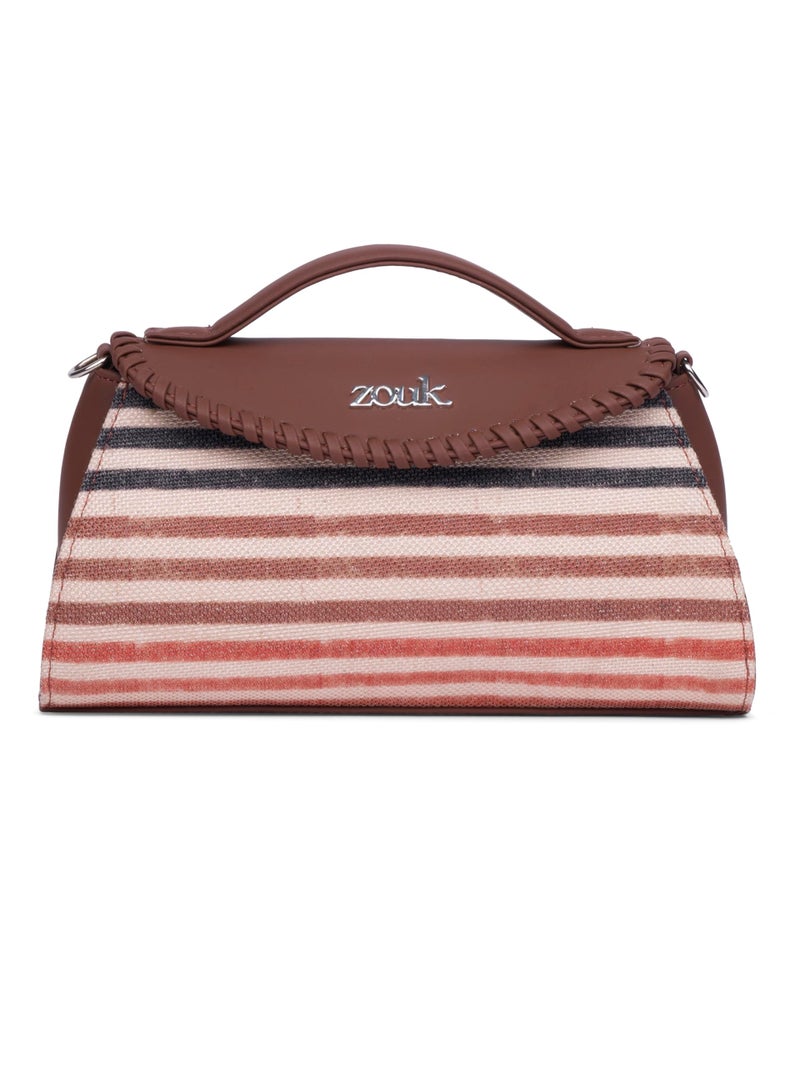 ZOUK Saisha Sling Bag for Women – Vegan Leather with Whip-Stitch Detailing & Detachable Silver | Water-Resistant Stylish Purse | Qutub Stripes - Image 1
