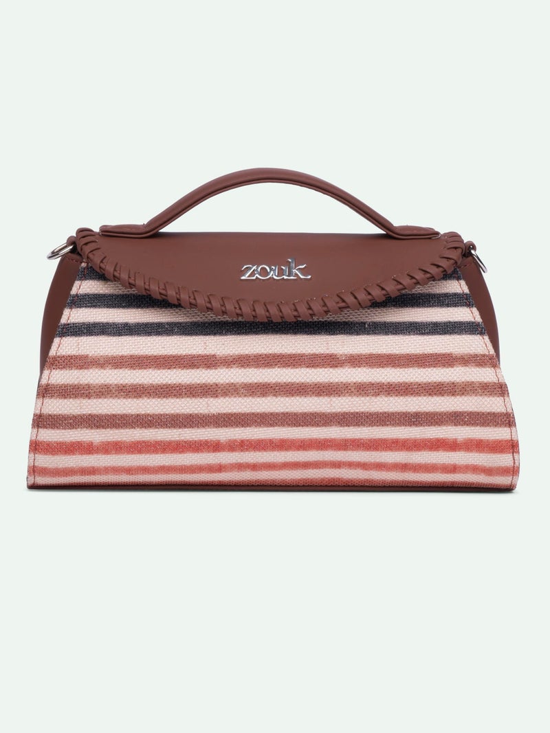 ZOUK Saisha Sling Bag for Women – Vegan Leather with Whip-Stitch Detailing & Detachable Silver | Water-Resistant Stylish Purse | Qutub Stripes - Image 4