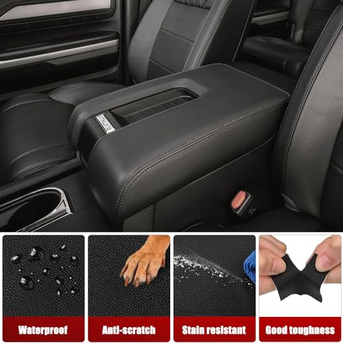KBH Car Center Console Cover Replacement for Toyota Tundra 2014 2015 2016 2017 2018 2019 2020 2021, Vinyl Leather Armrest Uhpholstery, Anti-Scratch, Black (Leather Part Only) - Image 4