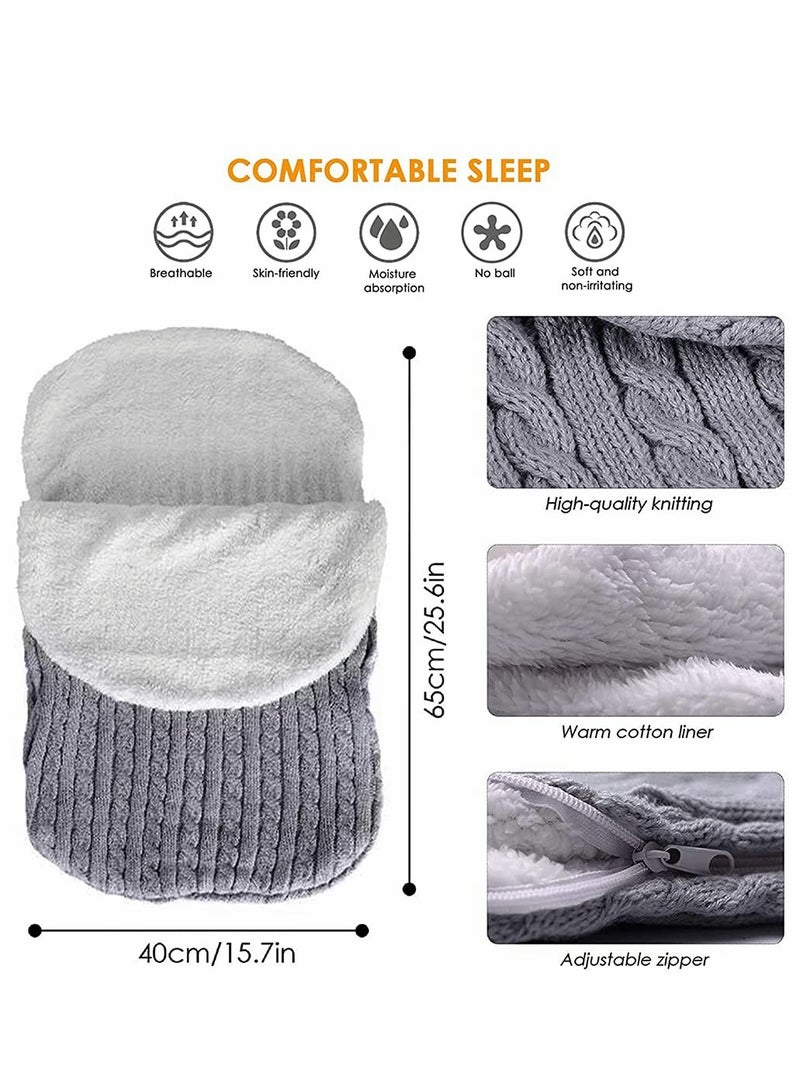 KASTWAVE Newborn Baby Swaddle Blanket, Thick Warm Strollers Knit Blanket Plus Velvet, Baby Kid Toddler Fleece Sleeping Bag Sleep Sack Stroller Warp For Baby Gril Or Boy (Gray)  - Image 3