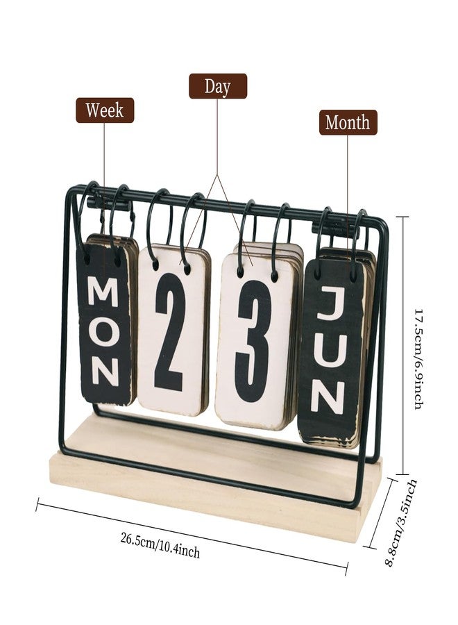 Multibey Wooden Flip Calendar for Desk, Perpetual Block Calendar with Large Display - Rustic Office Decor, Daily Desktop Calendars for Classroom, Home & Farmhouse Accessories (10.4x3.5x6.9inch) - Image 2