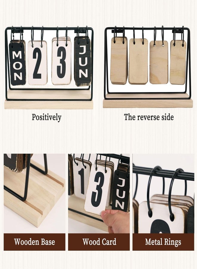 Multibey Wooden Flip Calendar for Desk, Perpetual Block Calendar with Large Display - Rustic Office Decor, Daily Desktop Calendars for Classroom, Home & Farmhouse Accessories (10.4x3.5x6.9inch) - Image 3