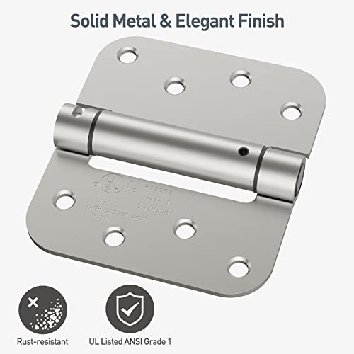 HOSOM Self Closing Door Hinge, Spring Hinge, 4 Inch, Adjustable Tension for Garage, Front Door, Back Door, UL Listed, for Left and Right Hand Door, 5/8'' Radius Corners, Brushed Nickel, 4 Pack - Image 4