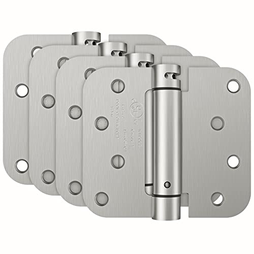 HOSOM Self Closing Door Hinge, Spring Hinge, 4 Inch, Adjustable Tension for Garage, Front Door, Back Door, UL Listed, for Left and Right Hand Door, 5/8'' Radius Corners, Brushed Nickel, 4 Pack - Image 1