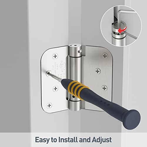 HOSOM Self Closing Door Hinge, Spring Hinge, 4 Inch, Adjustable Tension for Garage, Front Door, Back Door, UL Listed, for Left and Right Hand Door, 5/8'' Radius Corners, Brushed Nickel, 4 Pack - Image 5