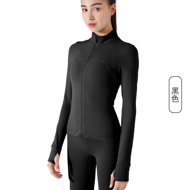 Generic Winter Warm Yoga Fitness Zip Jacket Stand Collar Running Top Women Black  - Image 1