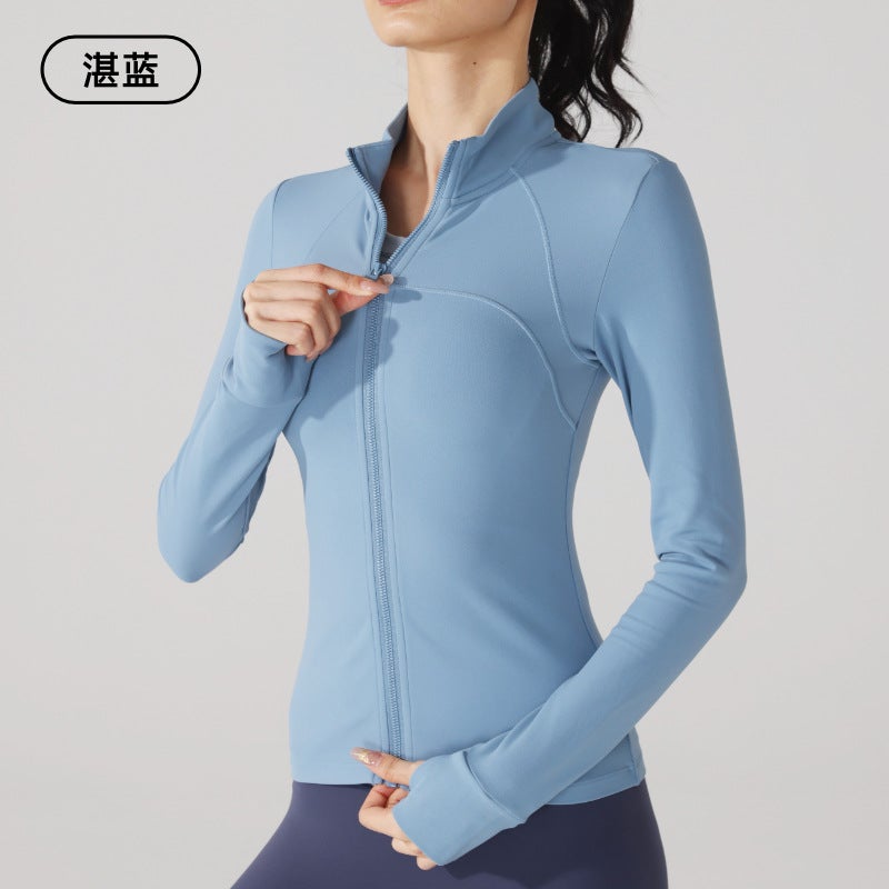 Generic Winter Warm Yoga Fitness Zip Jacket Stand Collar Running Top Women Black  - Image 3