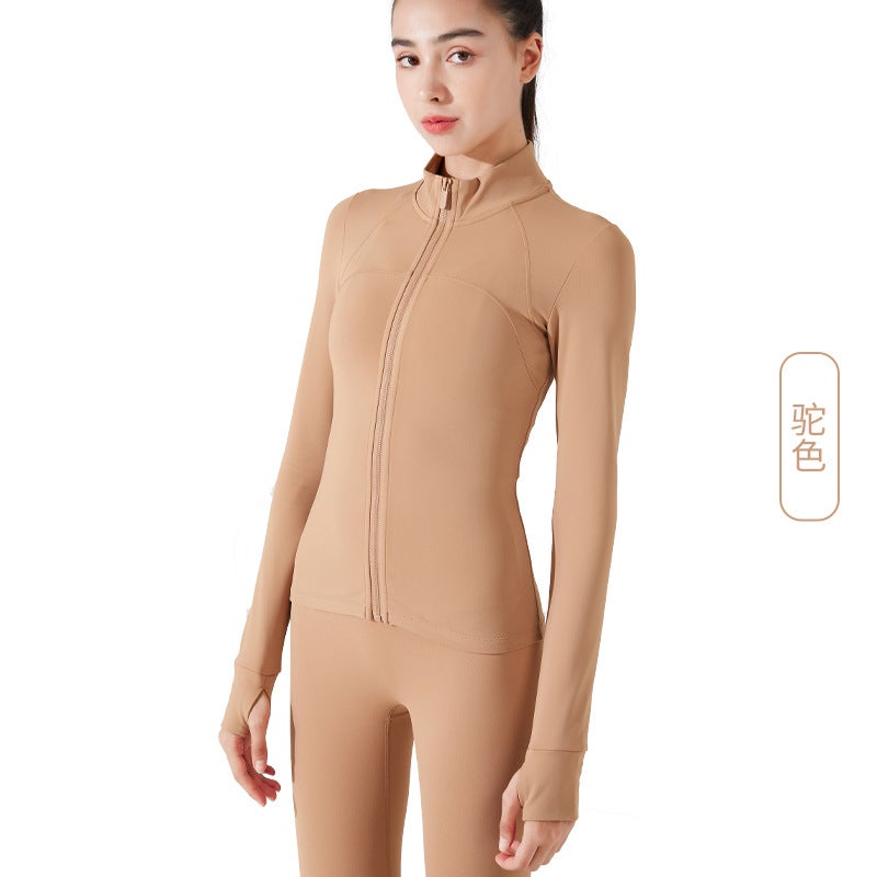 Generic Winter Warm Yoga Fitness Zip Jacket Stand Collar Running Top Women Black  - Image 2