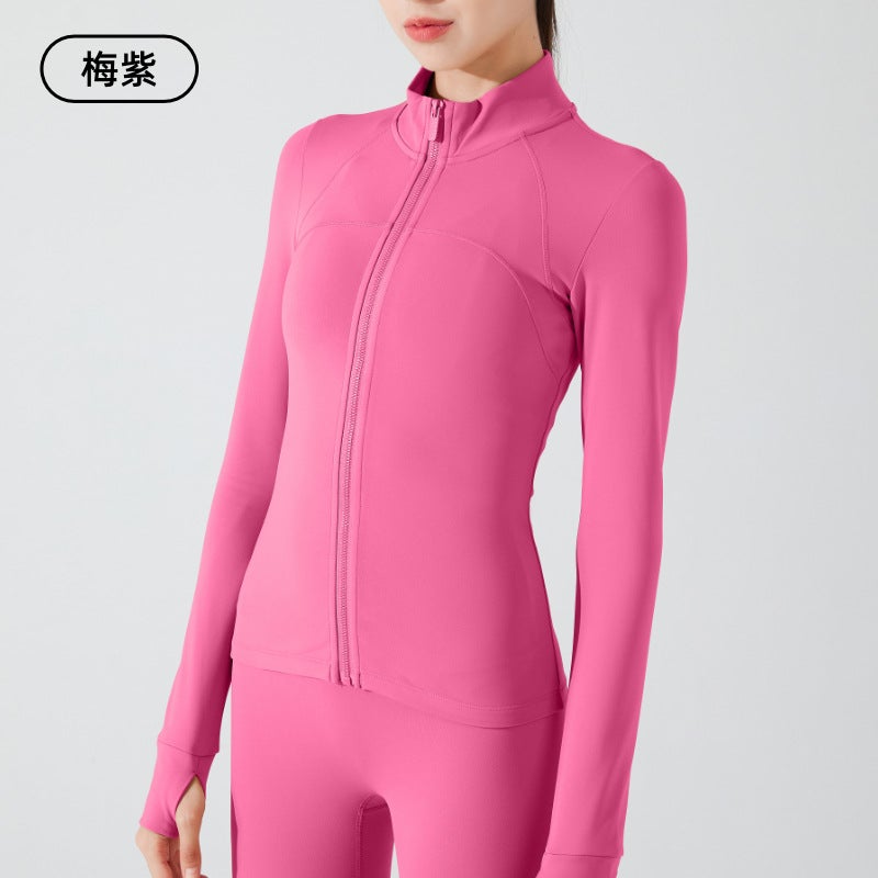 Generic Winter Warm Yoga Fitness Zip Jacket Stand Collar Running Top Women Black  - Image 5