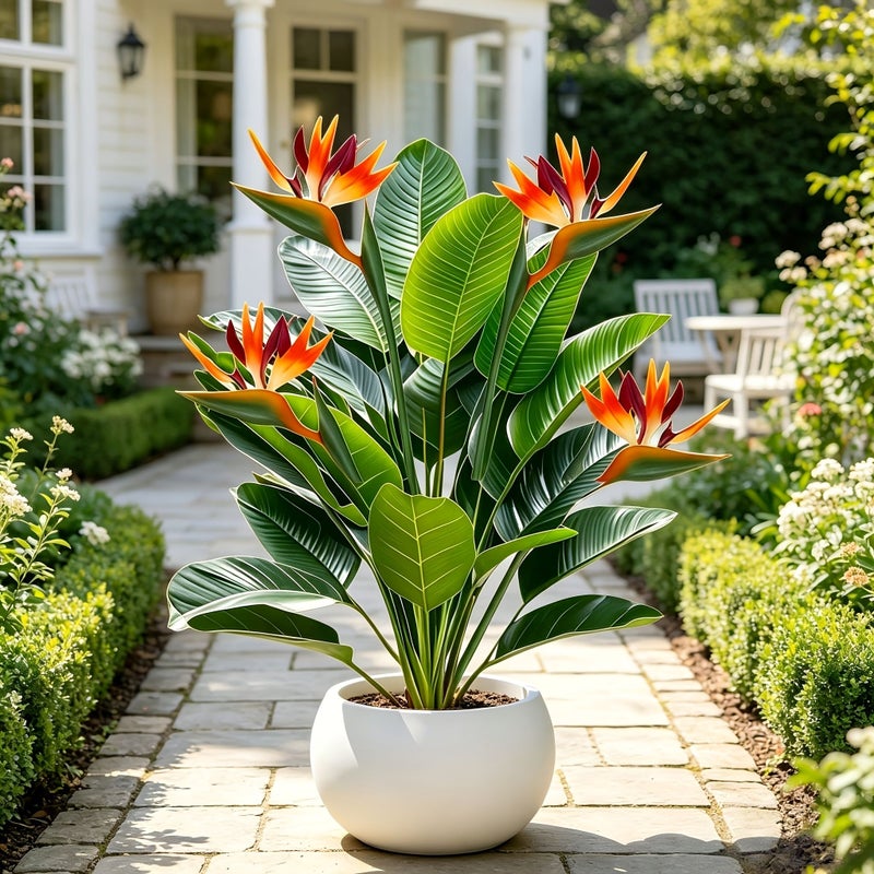 2pcs Large Bird Of Paradise Banana Tree Combination Green Plant Simulation Tropical Rainforest Decor With Sunset Red Finches Suitable For Indoor Outdoor Courtyard Porch Wedding Holiday Thanksgiving Mothers Day - Image 1