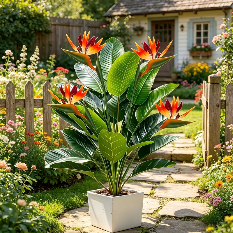 2pcs Large Bird Of Paradise Banana Tree Combination Green Plant Simulation Tropical Rainforest Decor With Sunset Red Finches Suitable For Indoor Outdoor Courtyard Porch Wedding Holiday Thanksgiving Mothers Day - Image 5