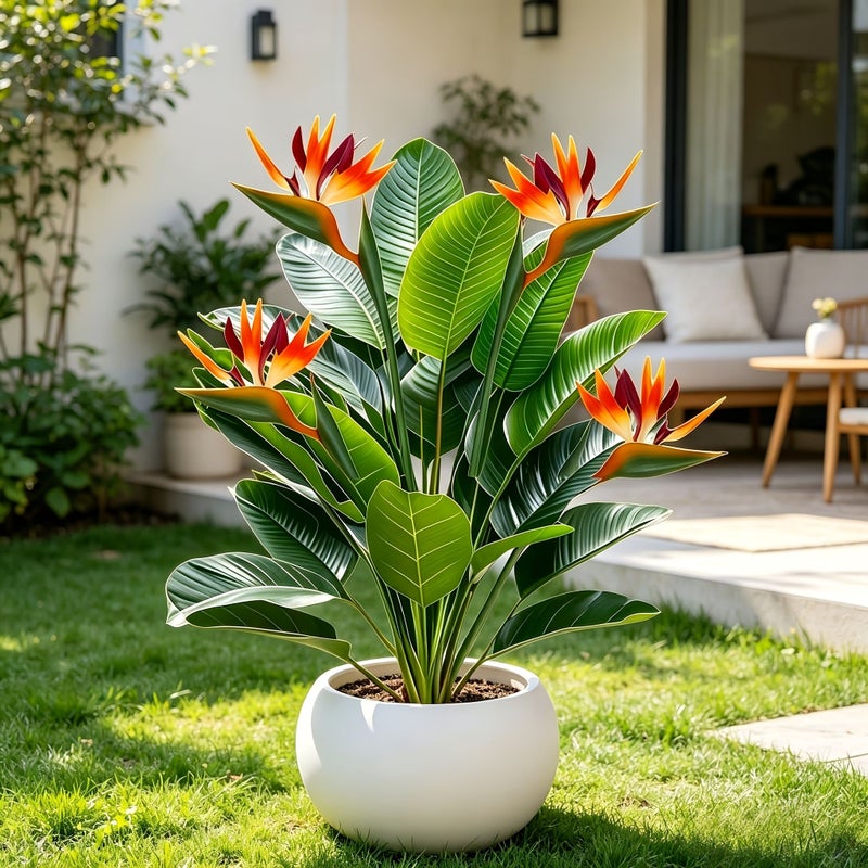 2pcs Large Bird Of Paradise Banana Tree Combination Green Plant Simulation Tropical Rainforest Decor With Sunset Red Finches Suitable For Indoor Outdoor Courtyard Porch Wedding Holiday Thanksgiving Mothers Day - Image 2