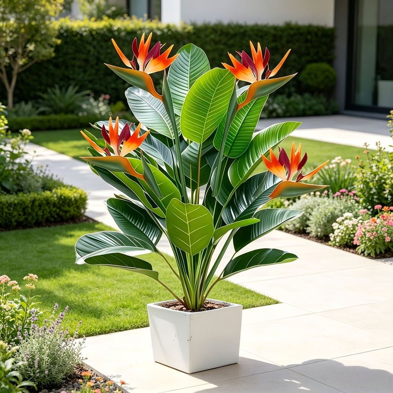 2pcs Large Bird Of Paradise Banana Tree Combination Green Plant Simulation Tropical Rainforest Decor With Sunset Red Finches Suitable For Indoor Outdoor Courtyard Porch Wedding Holiday Thanksgiving Mothers Day - Image 4