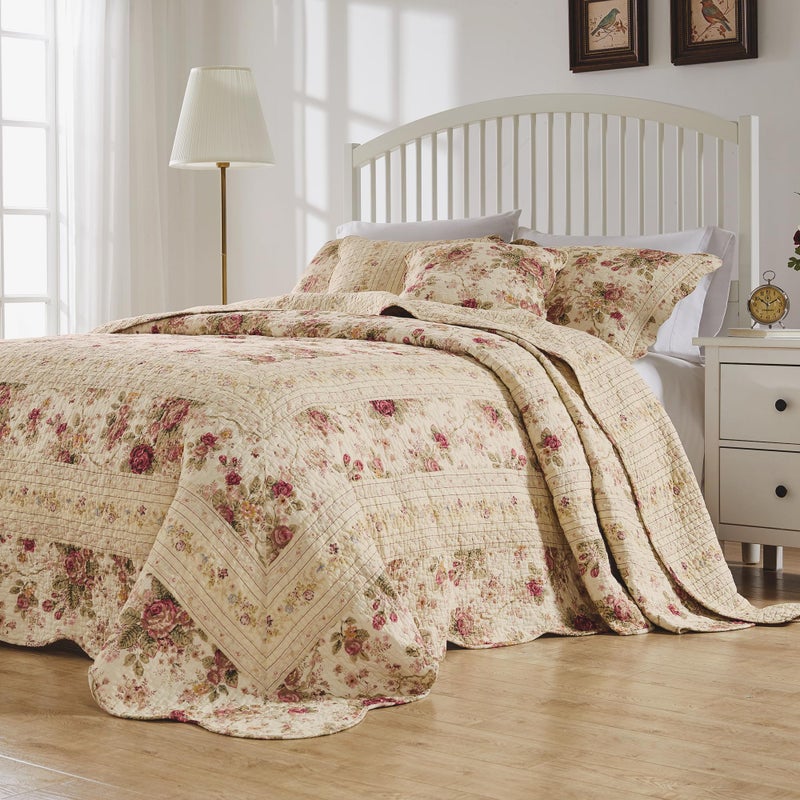 Greenland Home Fashions Greenland Home Antique Rose 100 Cotton HeirloomQuality Bedspread Set 3Piece King Ecru 