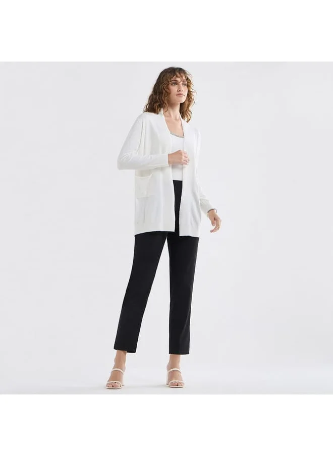 FAV Textured Open Front Cardigan with Long Sleeves