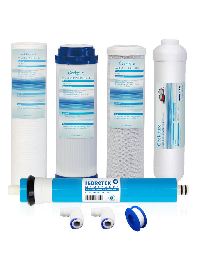 Geekpure Geekpure 5 Stage Reverse Osmosis Replacement Filter Set with 75 GPD Membrane Standard 10 Inch 
