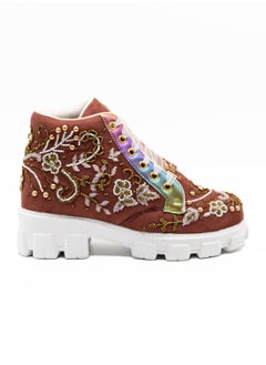 The Lyla Luxury Rust Suede Handmade Embellished Boot