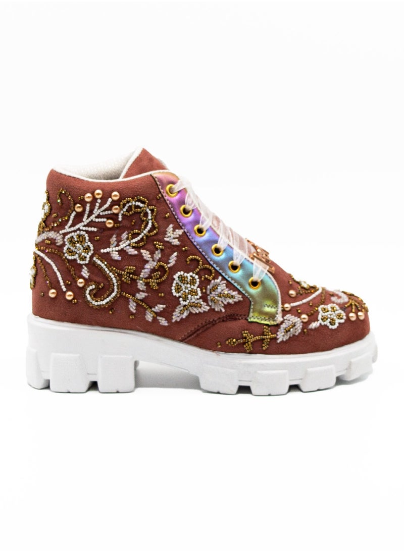 RETTROSE - The Lyla Luxury Rust Suede Handmade Embellished Boot - Image 1