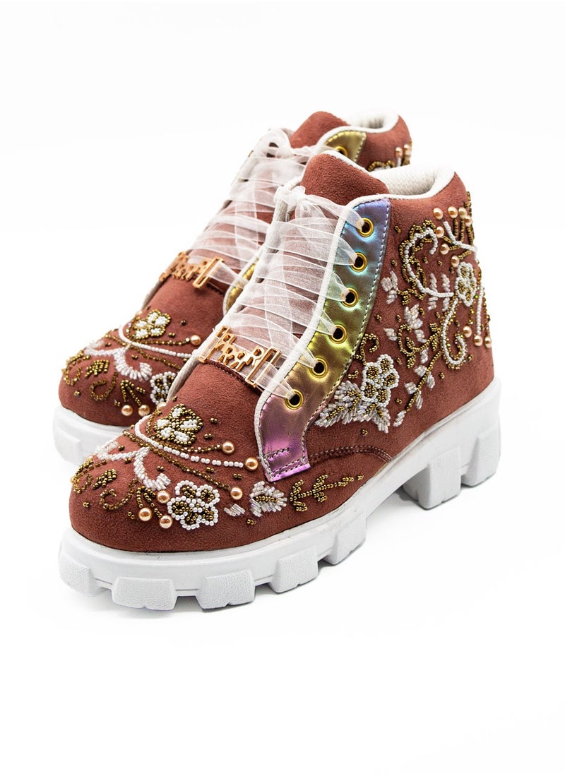 RETTROSE - The Lyla Luxury Rust Suede Handmade Embellished Boot - Image 1
