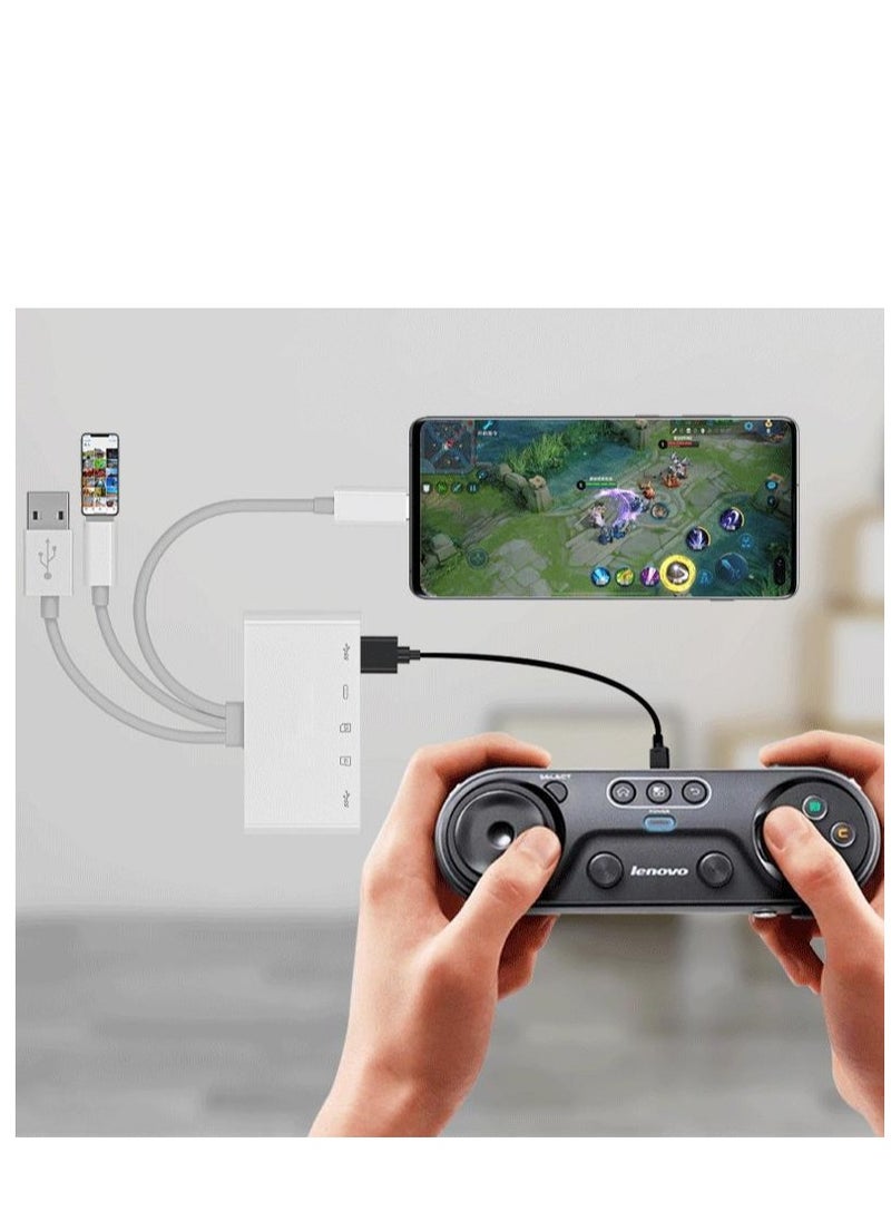 5-in-1 SD Card Reader – Lightning, USB-C & USB-A Multiport Adapter for iPhone, iPad, Android, Laptop – Dual Card Slots, OTG Plug & Play, Charging Port, Boxed