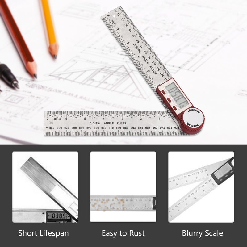 Digital Angle Finder Ruler 7inch/ 200mm Stainless Steel Angle Finder Protractor with LCD Display Zeroing Locking Reverse Functions for Woodworking Carpenter Construction DIY Tools - Image 2