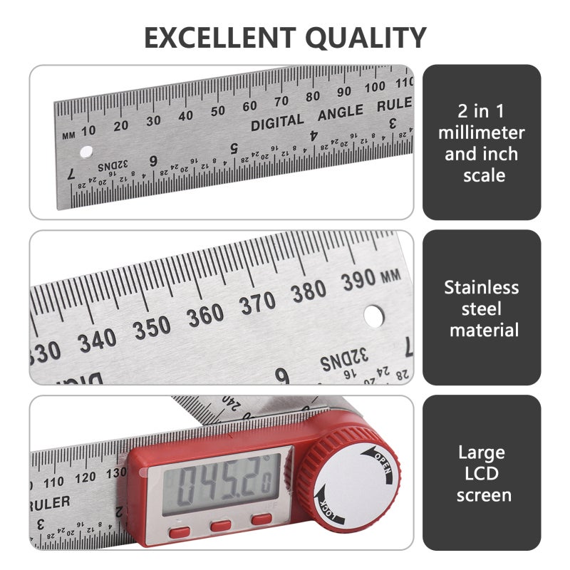 Digital Angle Finder Ruler 7inch/ 200mm Stainless Steel Angle Finder Protractor with LCD Display Zeroing Locking Reverse Functions for Woodworking Carpenter Construction DIY Tools - Image 5