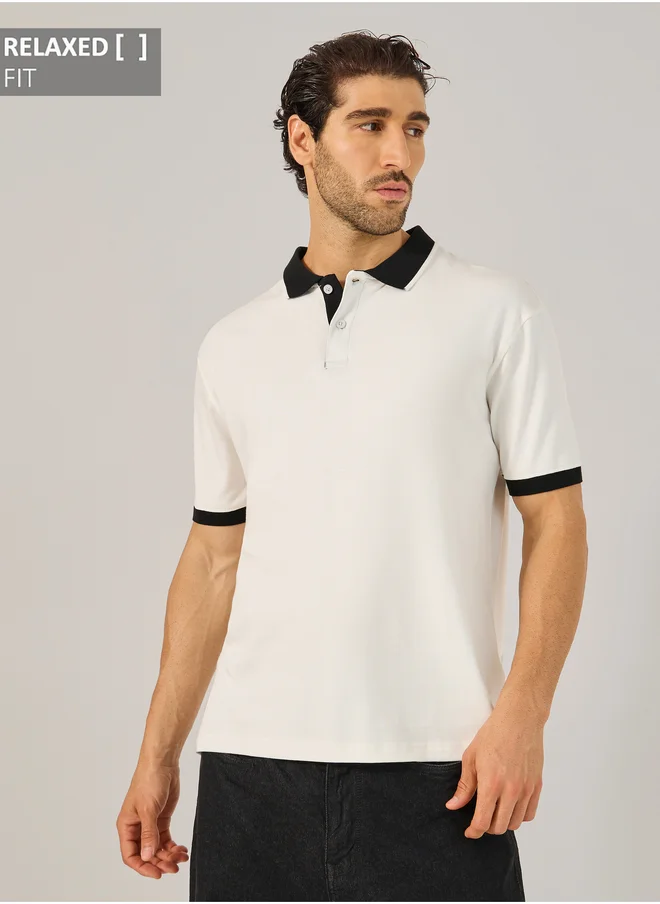ستايلي Contrast Tipped Relaxed Fit Polo T-Shirt