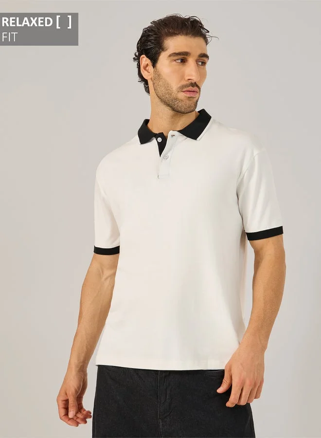 Styli Contrast Tipped Relaxed Fit Polo T-Shirt