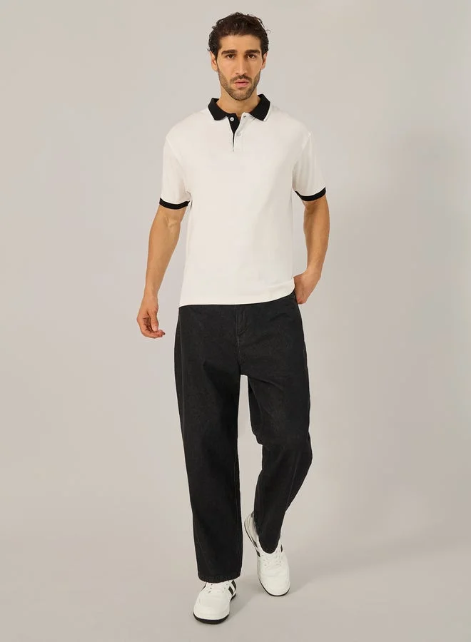 Styli Contrast Tipped Relaxed Fit Polo T-Shirt