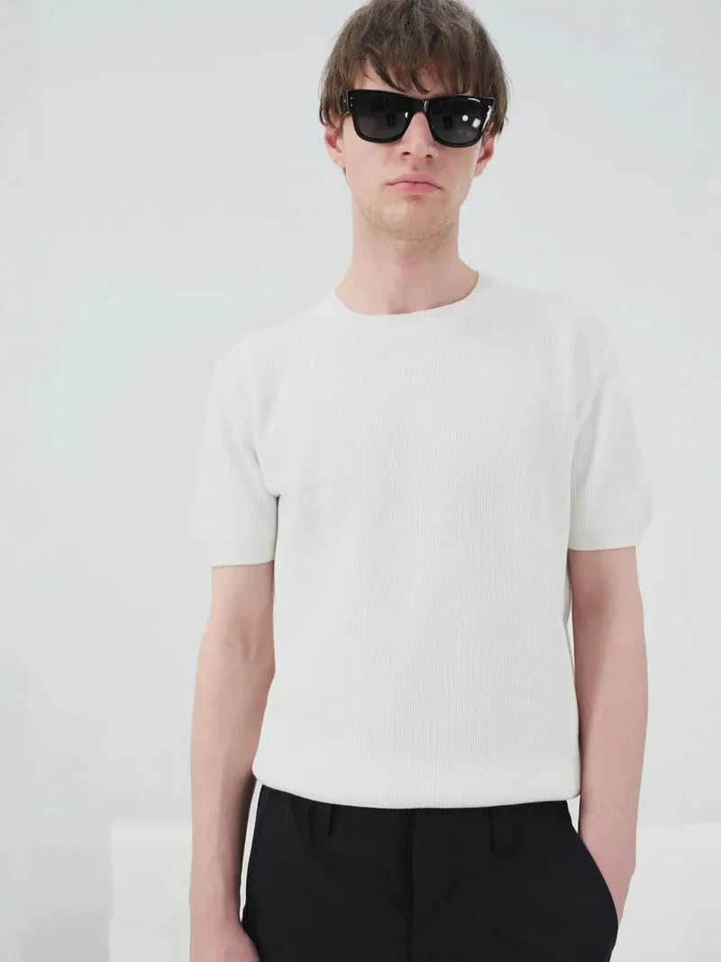 جيستو GIESTO Ribbed Crew Neck Cotton T-Shirt