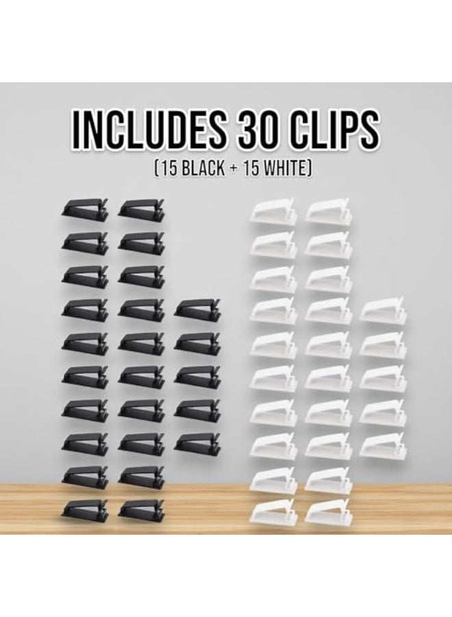30 Pack Cable Management Clips – Self-Adhesive Cord Holders for Desk, Wall, and Office Use – Wire Organizer for TV, Computer, Ethernet Cables (15 Black & 15 White) - Image 4