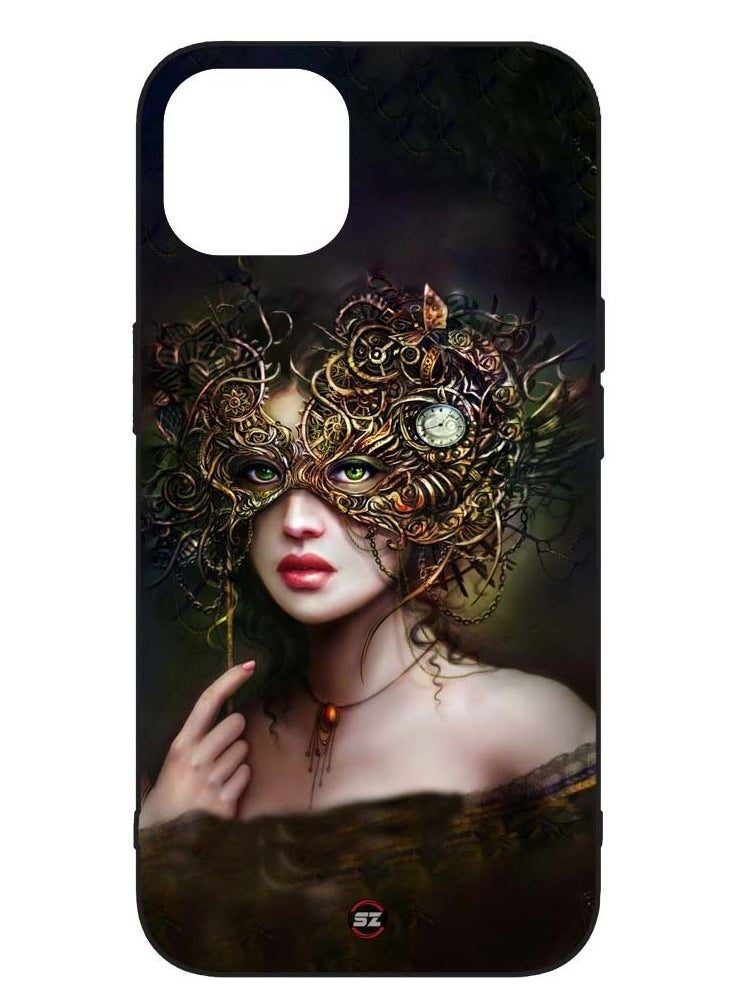Service Zone - Protective Printed Mobile Cover Beautiful Lady With Face Mask For Apple iPhone 12 Pro - Image 1