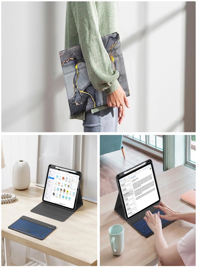 Soke for iPad (A16) 11th/10th Generation Case with Keyboard(2025/2022)-7 Color Backlight Wireless Detachable Folio Keyboard Cover with Built-in Pencil Holder for iPad 11/10.9 inch, Black Marble - Image 5