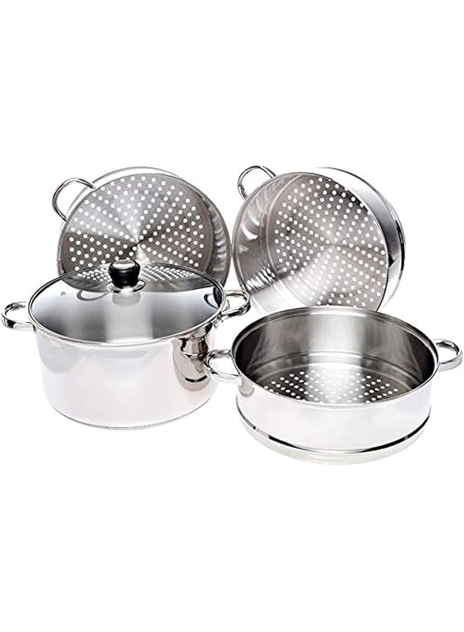 ويلسون قدر بخار من الفولاذ المقاوم للصدأ بأربع طبقات مع غطاء زجاجي، فضي CS 20