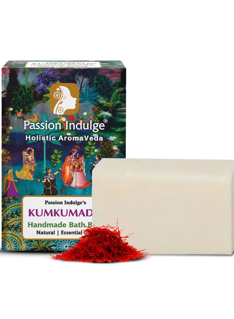 Passion Indulge Kumkumadi Handmade Bath Bar – Natural Bath Bar with Saffron, Vetiver Essential Oil & 16 Ayurvedic Herbs | Reduces Tan & Dullness for Radiant Skin – 150g - Image 1