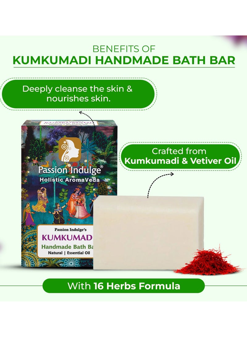 Passion Indulge Kumkumadi Handmade Bath Bar – Natural Bath Bar with Saffron, Vetiver Essential Oil & 16 Ayurvedic Herbs | Reduces Tan & Dullness for Radiant Skin – 150g - Image 3