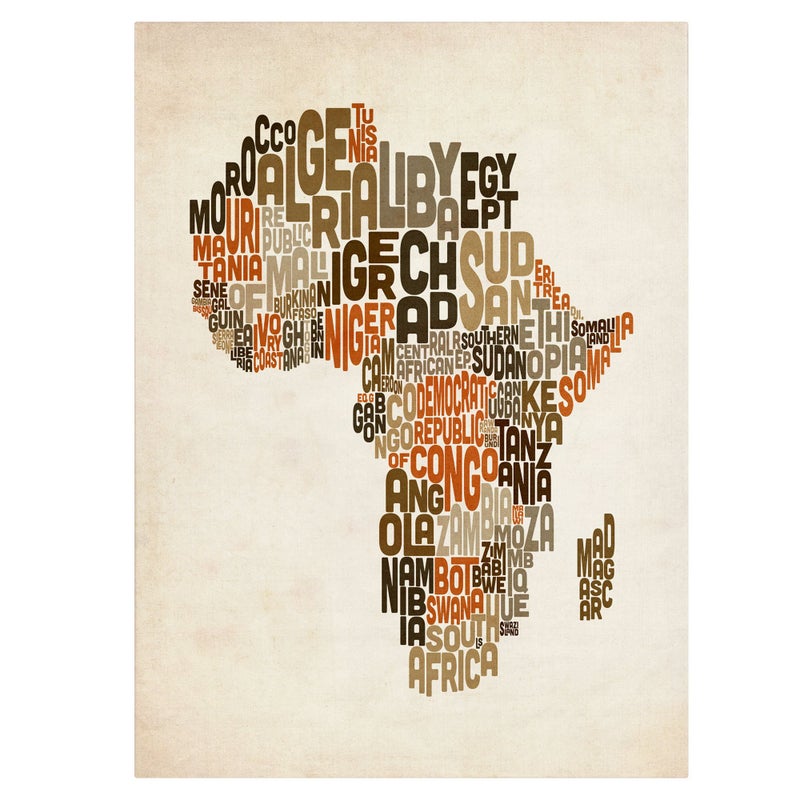 Trademark Fine Art Africa Text Map by Michael Tompsett Canvas Artwork 16 by 24Inch