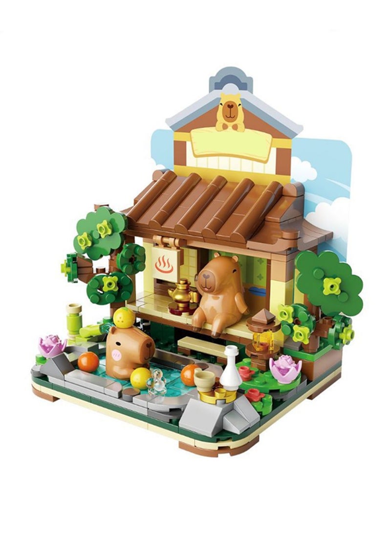 Hot Spring Scene Capybara Model Set Building Blocks Creative Diy Simulation Collection Building Assembly Toys Children Adult Home Decorations - Image 1