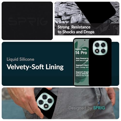 SPRIG Compatible with Redmi Note 14 Pro Premium SilkTone Back Cover Drop Tested Shock Proof Mobile Case for Men, Women, Boys and Girls with Camera Protection (Black) - Image 2