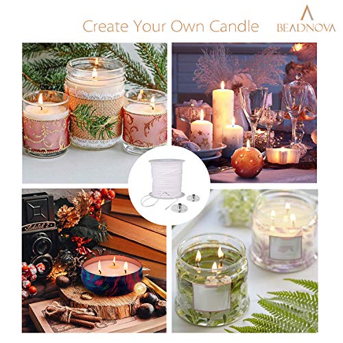 BEADNOVA Braided Candle Wick Spool with Base Set 200 ft Cotton Candle String Roll and 300pcs Wick Clips Sustainer Tabs for Making DIY - Image 5