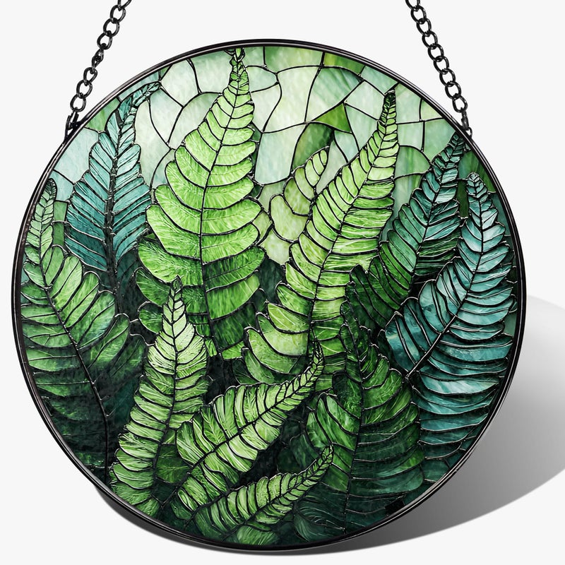 LAOWEIKI 8'' Fern Plant Sun Catcher Ornament, Stained Glass Window Hanging, Sun Catchers for Windows Hanging Ornaments, Window Decor | Plant Lover Gifts, Housewarming Gifts - Image 1