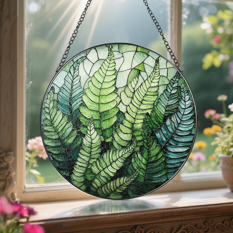 LAOWEIKI 8'' Fern Plant Sun Catcher Ornament, Stained Glass Window Hanging, Sun Catchers for Windows Hanging Ornaments, Window Decor | Plant Lover Gifts, Housewarming Gifts - Image 5