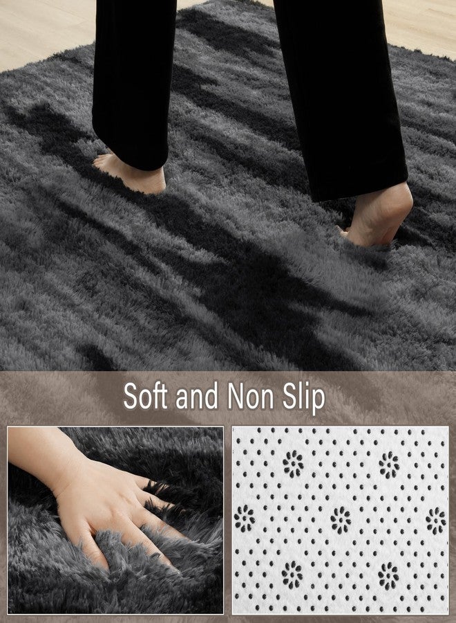HOMORE 5x8 Area Rug for Living Room, Black and Grey Fluffy Shaggy Rugs for Living Room, Gradient Abstract Rugs for Kids Boys Girls Room, Plush Rug for Dorm Home Floor Decor - Image 2