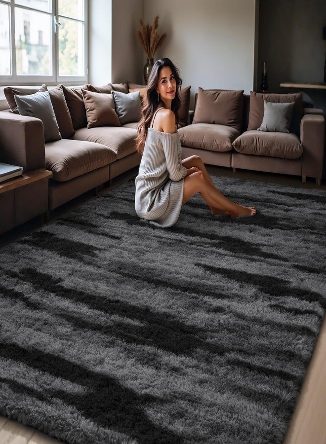 HOMORE 5x8 Area Rug for Living Room, Black and Grey Fluffy Shaggy Rugs for Living Room, Gradient Abstract Rugs for Kids Boys Girls Room, Plush Rug for Dorm Home Floor Decor - Image 4