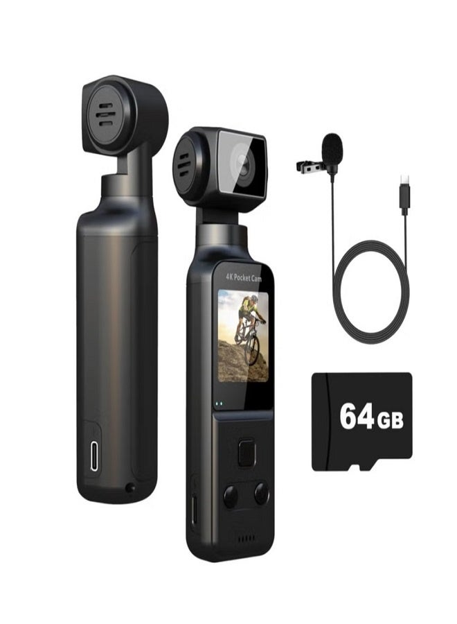 4K HD Camera, 270° Rotatable Large Wide Angle, Included 64G Card, 30m/98ft Underwater Camera with & Mic for Outdoor Riding Diving Shooting Vlog , 1000mAh Rechargeable - Image 1