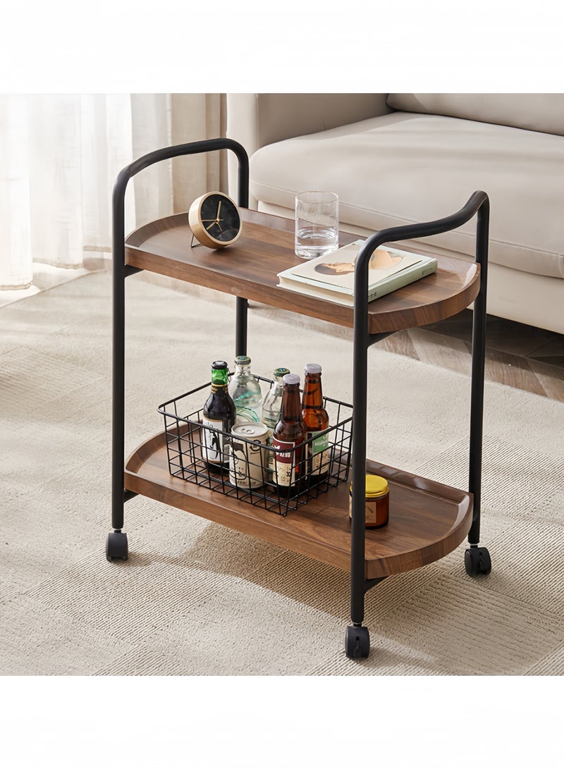 GGEROU طاولة قهوة صغيرة دائرية قابلة للتحريك، عربة بطبقتين، طاولة نهاية مربعة بطبقتين، طاولة تخزين، طاولة قهوة على طراز منتصف القرن، جوز - Image 1