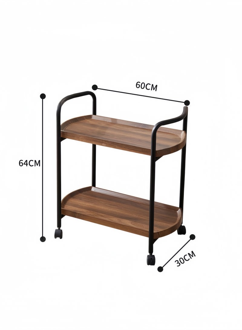 GGEROU طاولة قهوة صغيرة دائرية قابلة للتحريك، عربة بطبقتين، طاولة نهاية مربعة بطبقتين، طاولة تخزين، طاولة قهوة على طراز منتصف القرن، جوز - Image 2